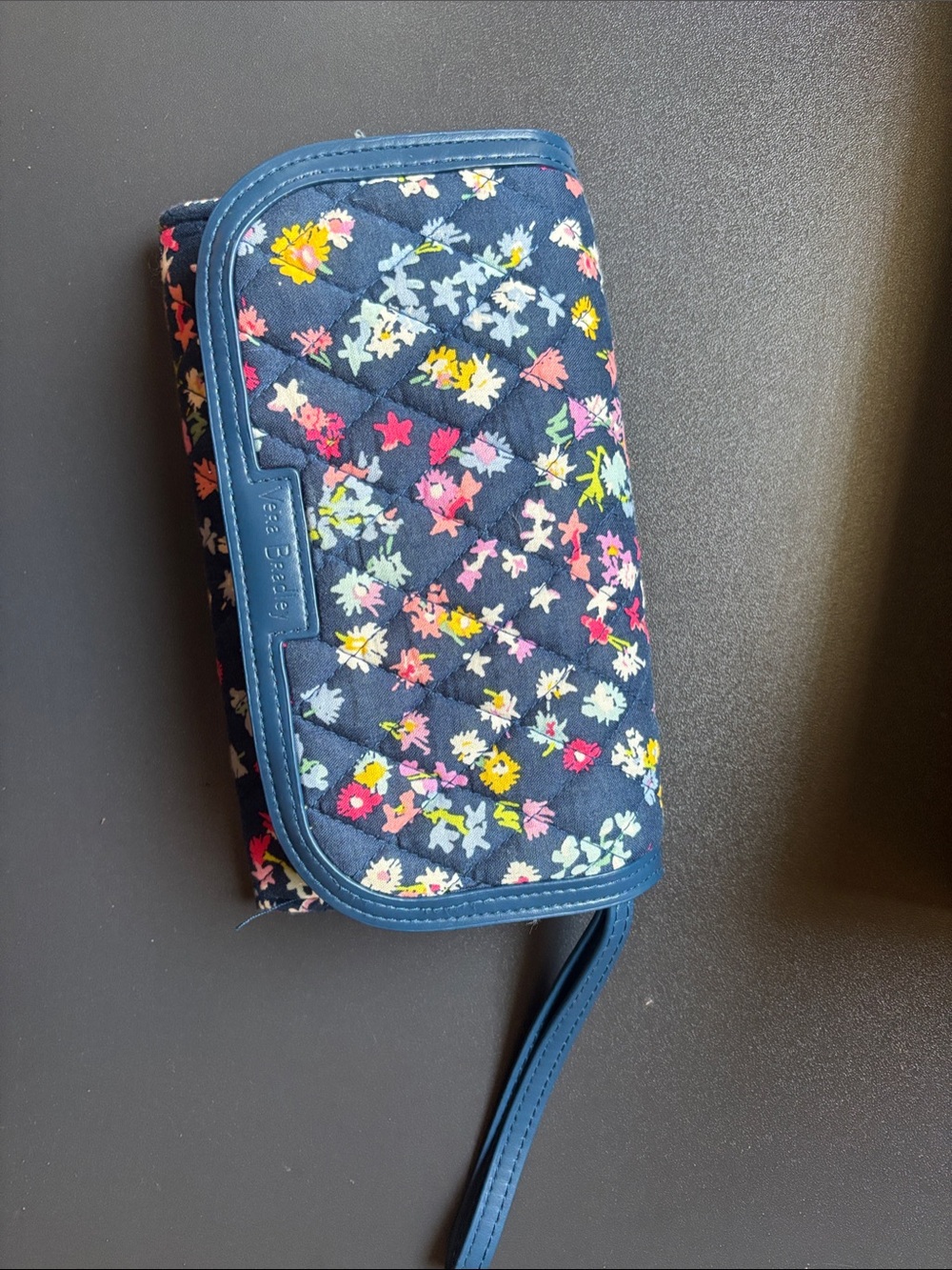 Vera Bradley Navy Floral Quilted Wristlet Wallet